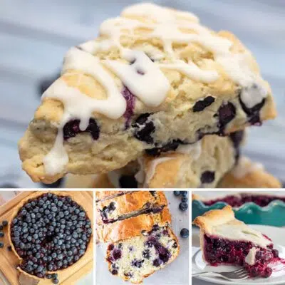 最好的蓝莓食谱集有四种美味的早餐，零食和甜点，你可以在一个拼贴画。