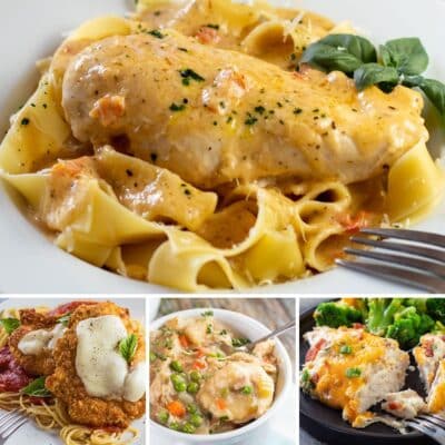 最佳鸡胸肉食谱拼贴图像，4美味的鸡肉晚餐的想法。