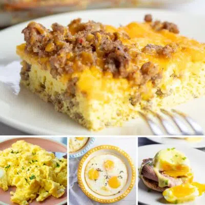 最好的鸡蛋早餐食谱拼贴与4个特色菜肴。