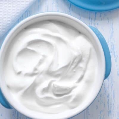 最好的酸奶替代品和替代品与蓝色碗中的新鲜酸奶一起使用。